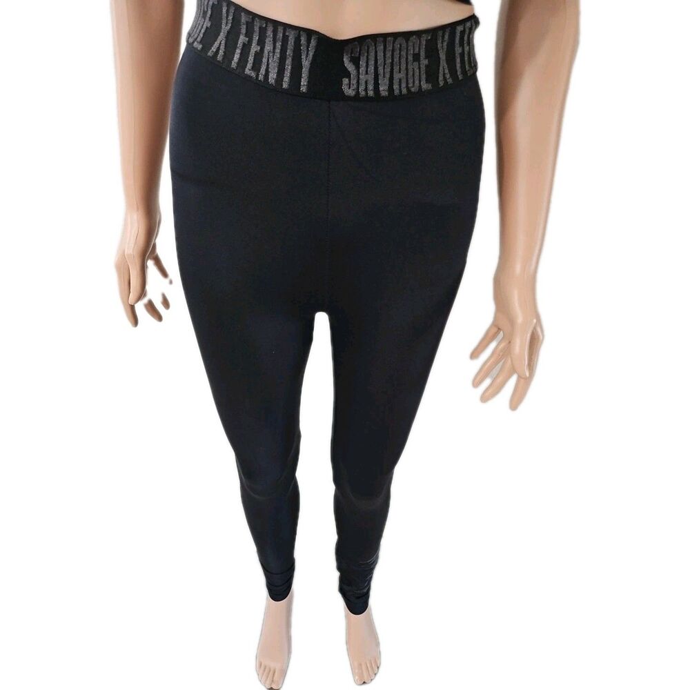 Savage x Fenty Black High-Waist Logo Band Leggings Size S - Picture 5 of 11